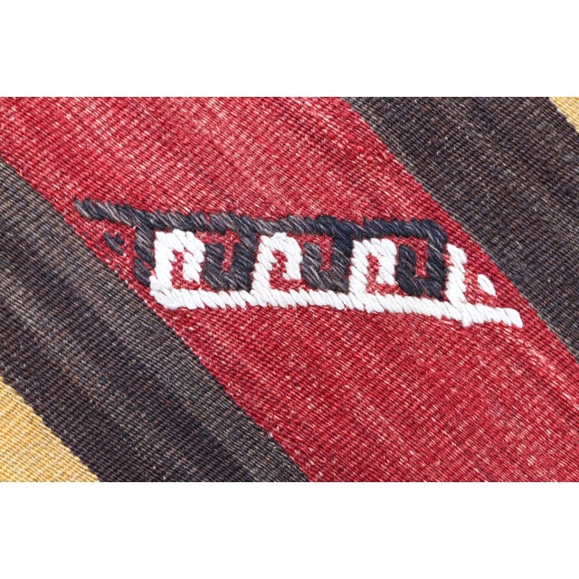 1980s Primitive Anatolian Hand Knotted Striped Turkish Kilim Rug For Sale - Image 9 of 11
