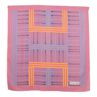 Christian Dior Paris Silk Scarf Geometric Print in Pink and Apricot For Sale