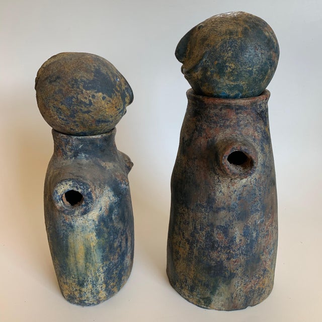 Mid 20th Century Mid-Century Painted Terracotta Pottery Male Female Sculptures - a Pair For Sale - Image 5 of 12