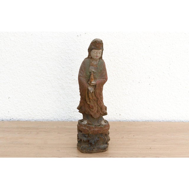 Wood Expertly Hand-Carved Guan Yin Figure For Sale - Image 7 of 9