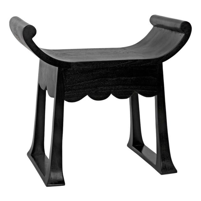 NOIR Wey Scalloped Stool, Charcoal Black For Sale