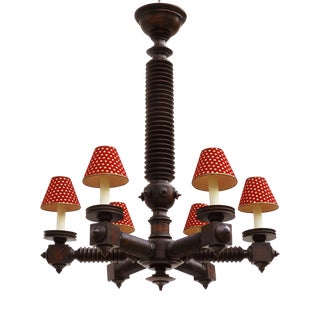 Vintage French Brutalist Six-Arm Chandelier by Charles Dudouty, 1940s For Sale