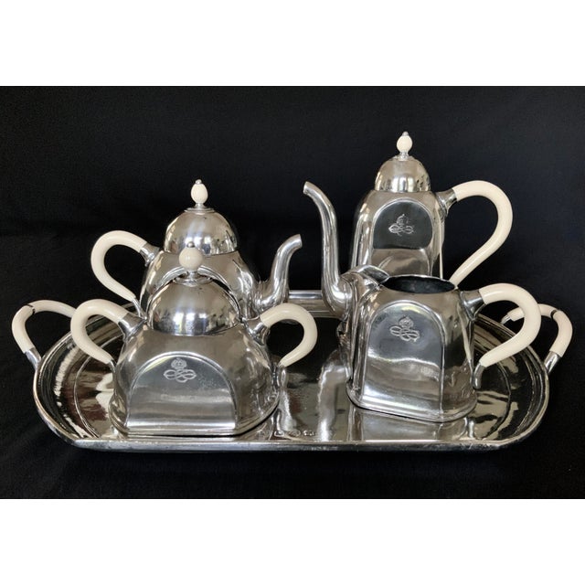COSULICH LINE MARITIME OCEAN LINER SILVER PLATED PEWTER TEA SERVICE (5PC) C.1955-1960 COSI TABELLINI ITALY. SILVER PLATED...