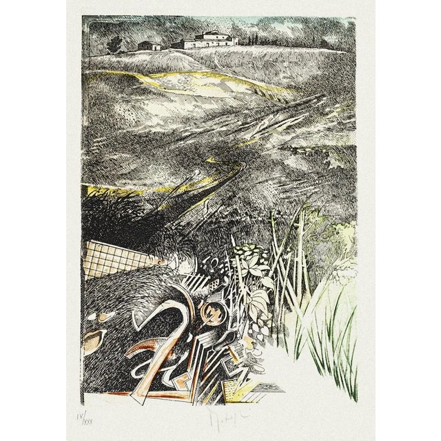 Landscape Etching on Paper by Mario Logli For Sale