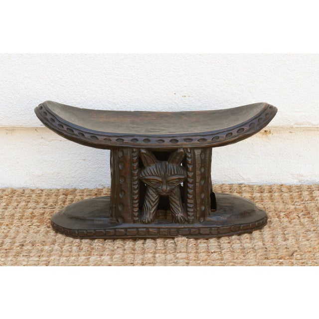 Finely Carved African Feline Bamus Stool For Sale - Image 4 of 9