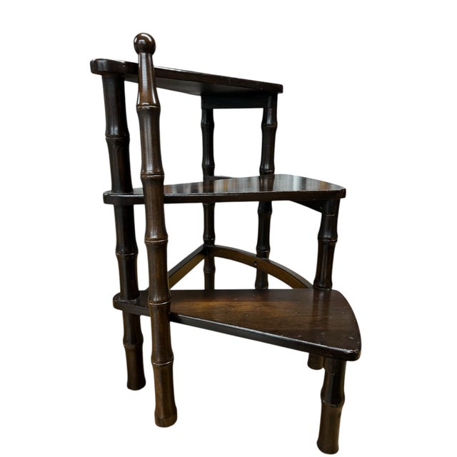 Farmhouse Vintage Faux Bamboo Library Steps, Stairs, Step Ladder For Sale - Image 3 of 3