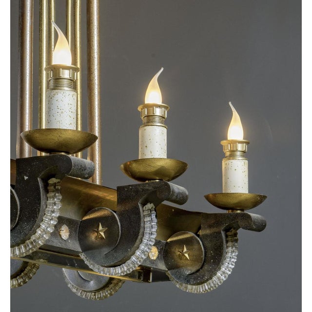 Mid-Century Modern Art Decò Bronze French Chandelier, 1930s For Sale - Image 3 of 10