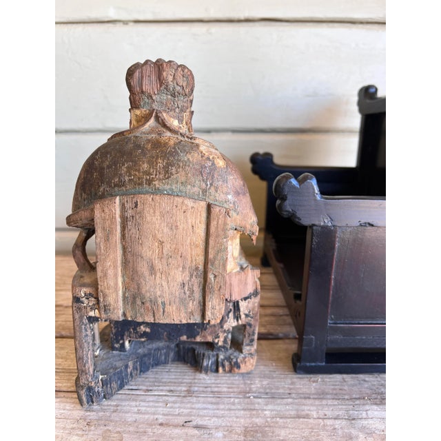 Fine 19th Century Polychrome Painted Carved Chinese Immortal Deity in the Large Wood Throne For Sale - Image 9 of 12