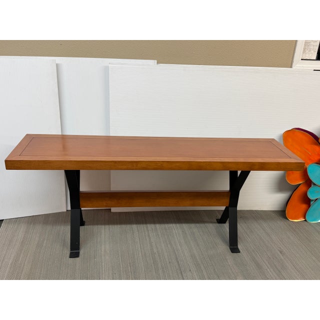 Modern Modern Walnut Console Table on Blackened Steel Trestle Base For Sale - Image 3 of 11