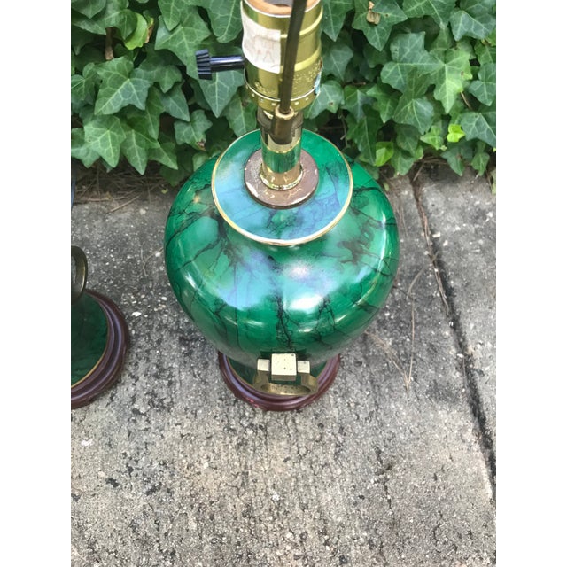 1960s Faux Malachite Ginger Jar Lamps - a Pair For Sale - Image 5 of 7