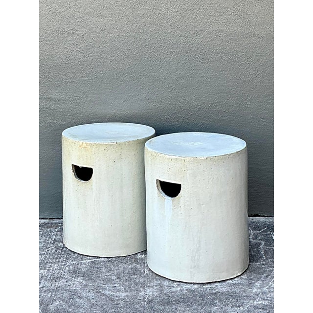Vintage Glazed Ceramic Cylinder Garden Stools - A Pair For Sale - Image 4 of 12
