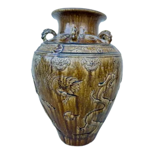 Antique Chinese Dragons Cranes & Floral Motif Large Maryann Storage Jar