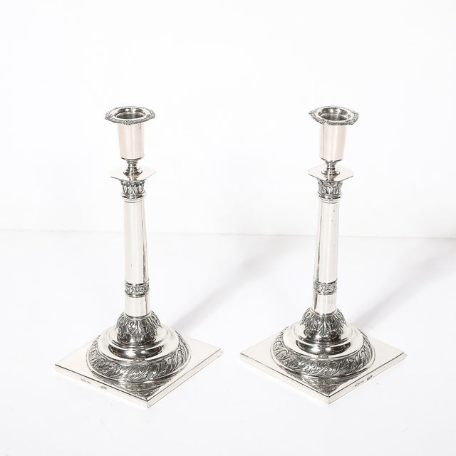 Pair of Silver Corinthian Column & Acanthus Sabbath Candlesticks by Ludwig Nast For Sale - Image 12 of 18