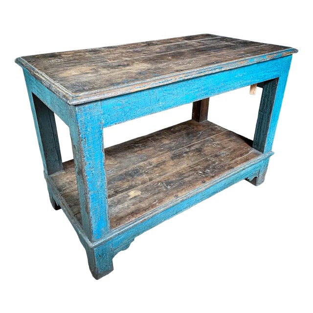 Wooden Packing Table in Blue For Sale