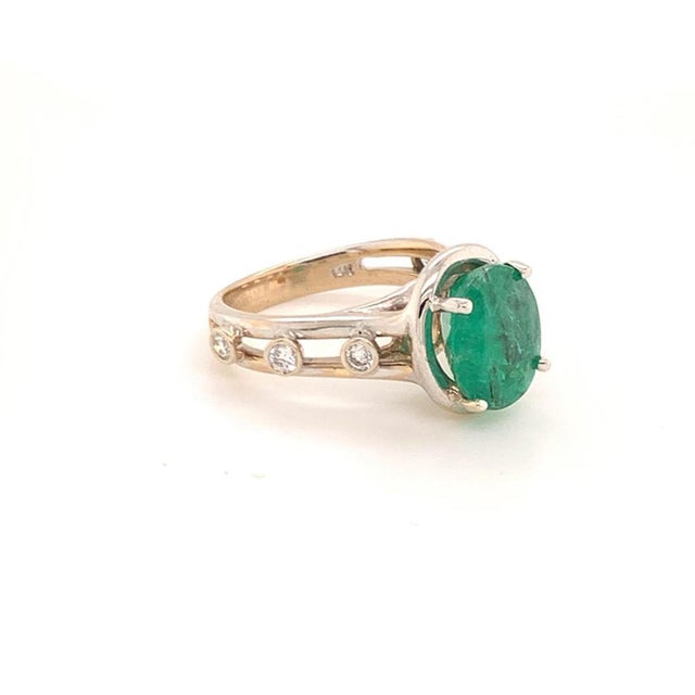 Natural Finely Faceted Quality Emerald Diamond Statement Ring 4.05 TCW 14k Gold Women Certified $3,950 913623 This is a...
