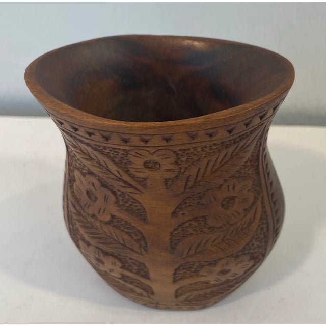 Mid-Century Modern Vintage Hand Carved Wooden Vase For Sale - Image 3 of 10