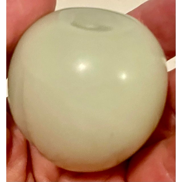 Late 20th Century Asian Carved Milky Light Green Stone Fruit Plum For Sale - Image 5 of 6
