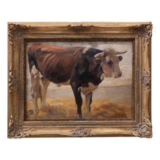 Heinrich Von Zügel, Bull, 1953, Oil on Canvas, Framed For Sale