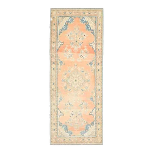 Vintage Turkish Hand-Knotted Wool Cotton Orange Runner Rug