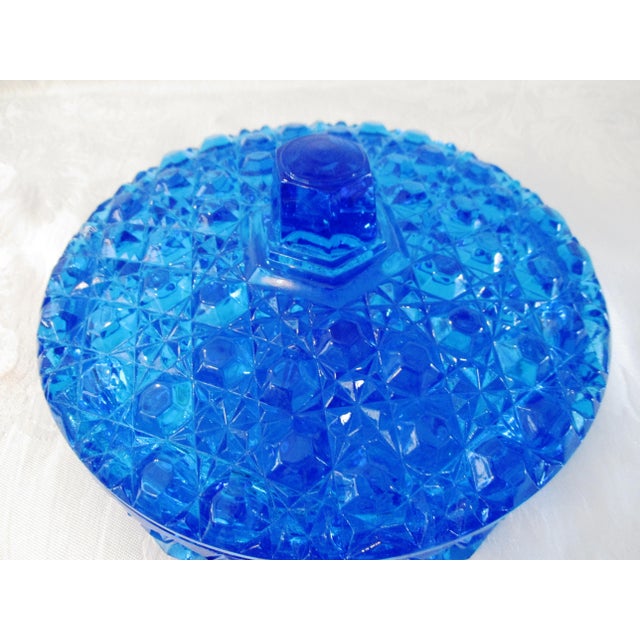Mid-Century Lazer Blue Cut Glass Lidded Divided Bowl For Sale - Image 4 of 9