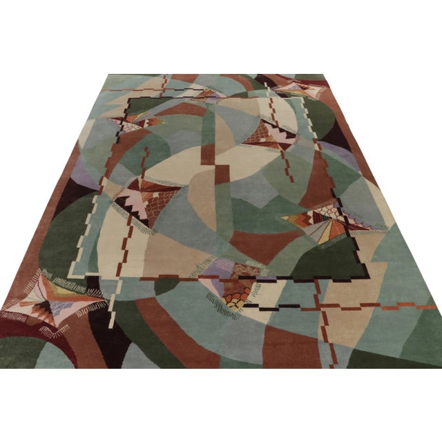 Art Deco Rug & Kilim Chinese Style Art Deco Rug in Green, Blue & Brown Patterns - 12'x15' For Sale - Image 3 of 8