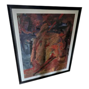Large Modern Watercolor Painting, Framed