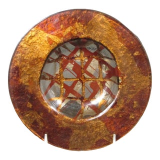 Signed Tony Evans Glass on Copper Art Glass Bowl For Sale