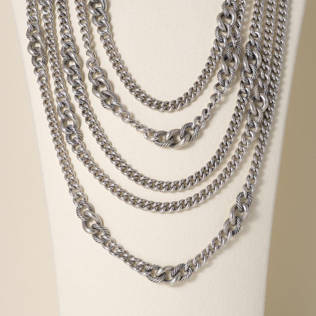 David Yurman Belmont Drape 5-Row Curb Chain Necklace Sterling Silver | Toggle Clasp A bold and sculptural statement piece,...