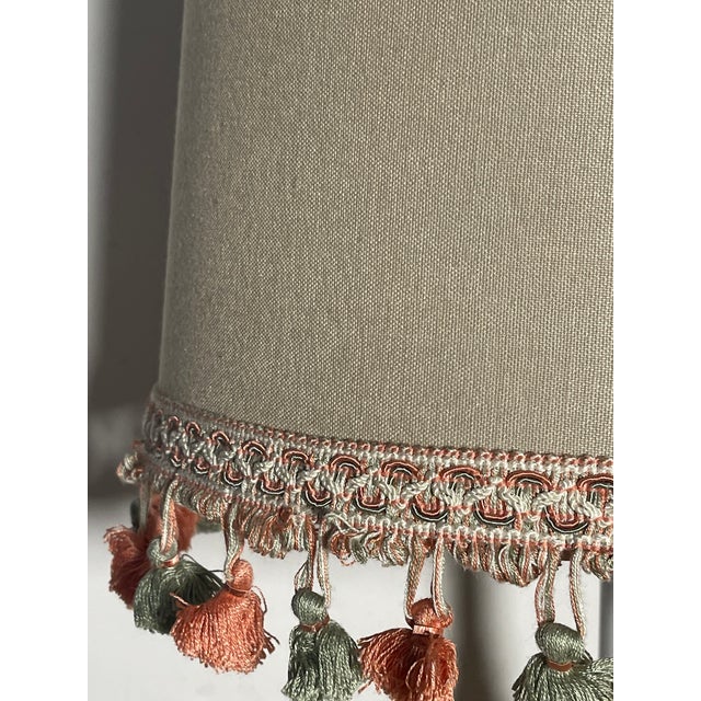 1990s 1990s Oatmeal Linen Lamp Shade With Tasselated Fringes For Sale - Image 5 of 5