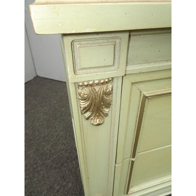 Wood Vintage French Louis Style Lite Green Nightstand W Brass Handles For Sale - Image 7 of 13