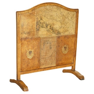 Antique Edwardian Leather Clad & Embossed Fire Screen with Map Decoration, 1900 For Sale