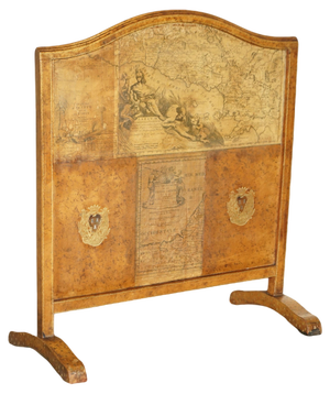 Antique Edwardian Leather Clad & Embossed Fire Screen with Map Decoration, 1900