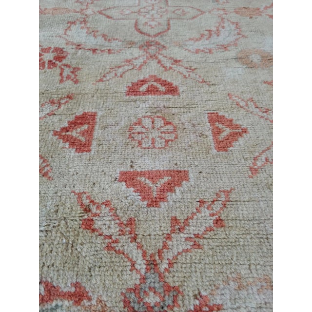 Green Antique Oushak Carpet Handmade Oriental Rug, Pale Green Coral, Taupe, Cream Fine For Sale - Image 8 of 10