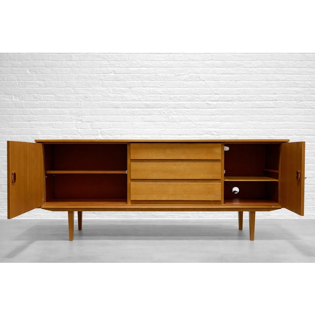 Mid Century Modern Oak Sideboard | 1960’s Scandinavian Credenza | Vintage MCM Media Console Cabinet For Sale - Image 4 of 12