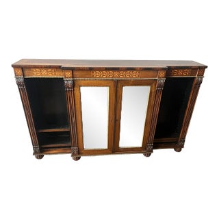19th Century English Regency Inlaid Rosewood Breakfront Bookcase Cabinet For Sale