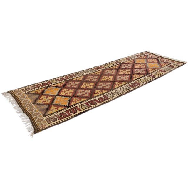 Orange 1960s Vintage Turkish Kilim Orange Handmade Tribal Wool Runner For Sale - Image 8 of 10