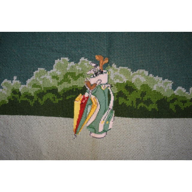 Textile Hand Needlepoint Golfing Theme Bridge Table Cover W/ Celadon Green Border For Sale - Image 7 of 10