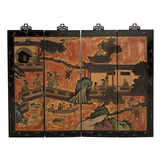 Mid-20th Century Chinese Coromandel Lacquer Wall Panels, Set of 4 For Sale