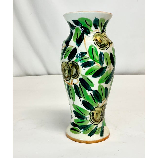 Mediterranean 1950s Vintage Mediterranean Italian Style Hand Painted Olive Motif Vase. For Sale - Image 3 of 11