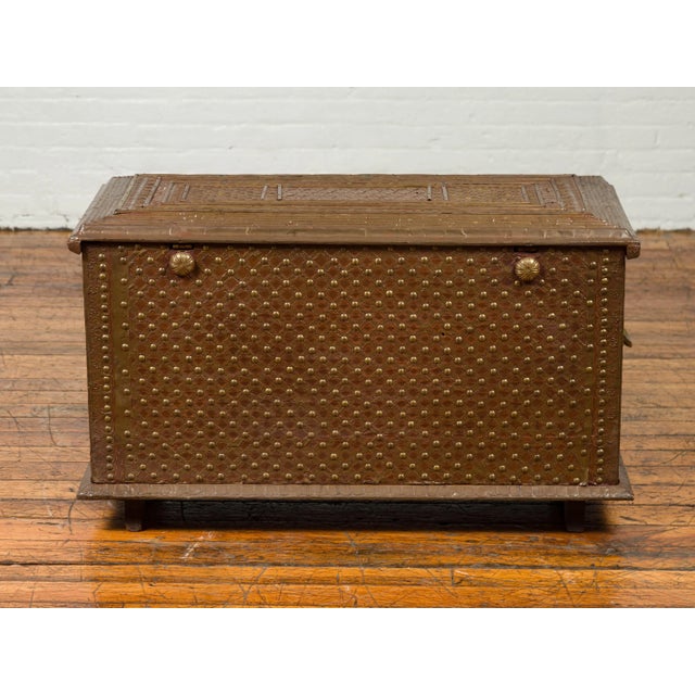 Antique Indian Blanket Chest with Bronze Sheathing, Geometric Patterns and Studs For Sale - Image 9 of 13