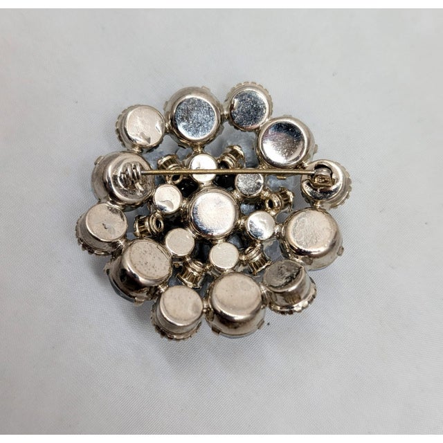 Metal Vintage 1960s Verified Delizza & Elster Rhodium Plated Blue Givre Rhinestone & Dangles Brooch For Sale - Image 7 of 7