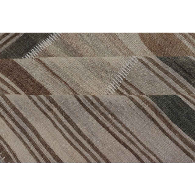 Large Vintage Turkish Paneled Kilim Rug With Earthy Tones and Striped Design 12' X 15'2 For Sale - Image 10 of 10