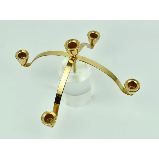 Mid 20th Century Mid Century Modern Lucite Cylinder Base With 5 Brass Candle Stick Holders Candelabra - Set of 2 For Sale - Image 5 of 9