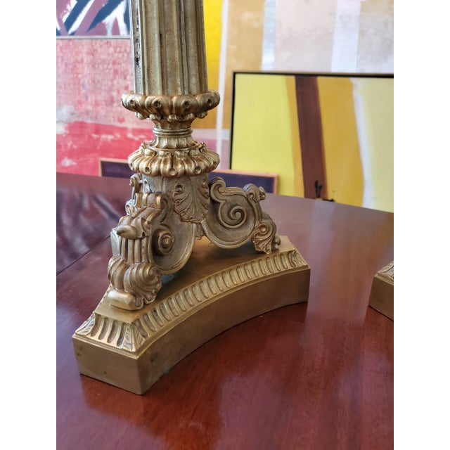 Antique Pair of French Empire Gilt Dore Bronze Lamps For Sale - Image 4 of 10
