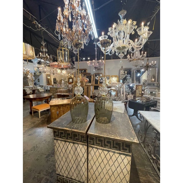 Modern Modern Murano "Fume"Glass and Brass Pendant Light For Sale - Image 3 of 10