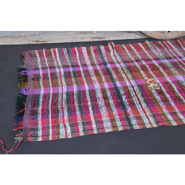 Vintage Turkish Hand-Knotted Wool Cotton Purple Kilim Runner Rug For Sale - Image 9 of 10