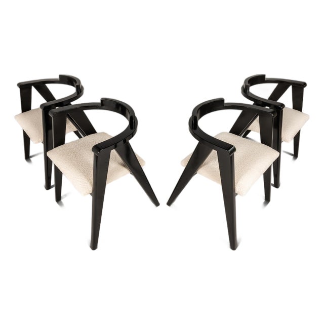 Set of Four (4) Bespoke Compass Dining Chairs in the Manner of Alan Gould for Knoll in Bouclé Upholstery, Usa, C. 1950's For Sale