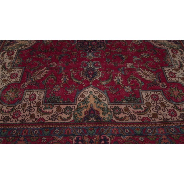 Textile 1970s Vintage Persian Handmade Wool 10x13 Red Area Rug For Sale - Image 7 of 12