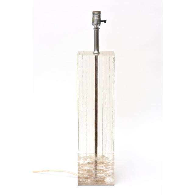 1970's Vintage French Lucite Column Table Lamp With Copper and Gold Leaf by Romeo Paris For Sale - Image 10 of 10