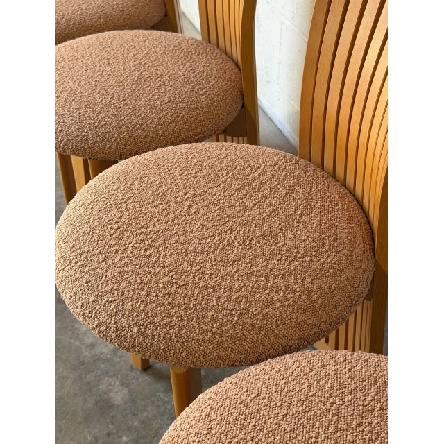 Brown Highback Slat Dining Chairs Set of 4 New Upholstery Vintage Mid-Century Modern 1970s For Sale - Image 8 of 11